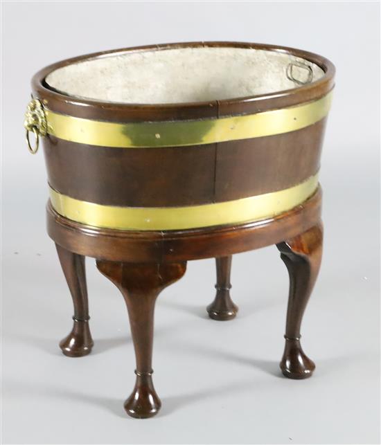 A George III brass bound staved mahogany wine cooler, W.2ft D.1ft 5in. H.10in.